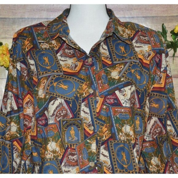 Vintage Eagle River Traders Ladies 16 Brown Print Long Sleeve Button Front Shirt - Picture 2 of 10